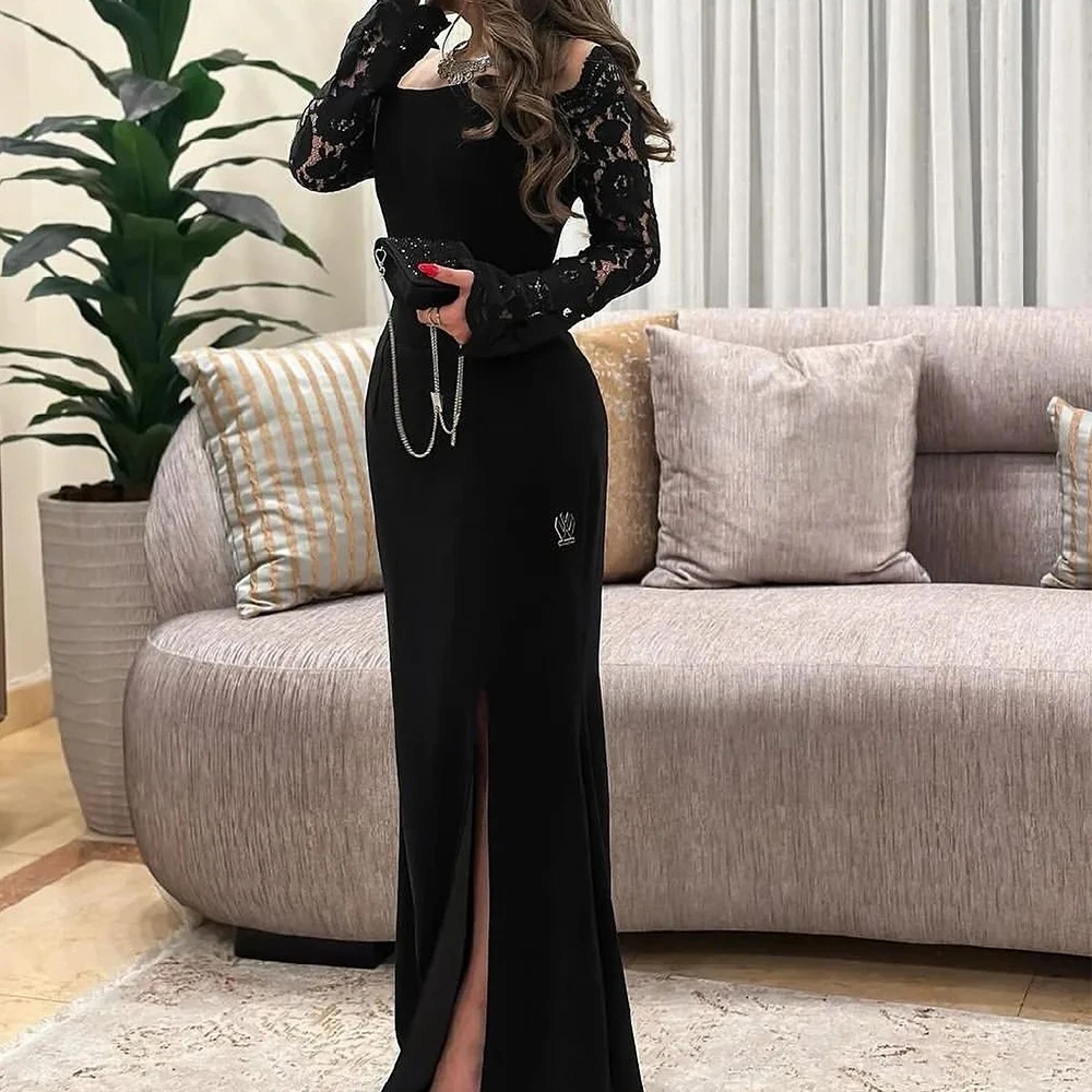 

Customized Temperament Jersey Straight Off the Shoulder Lace Evening Dress Delicate Floor Length платье вечернее Custom Size