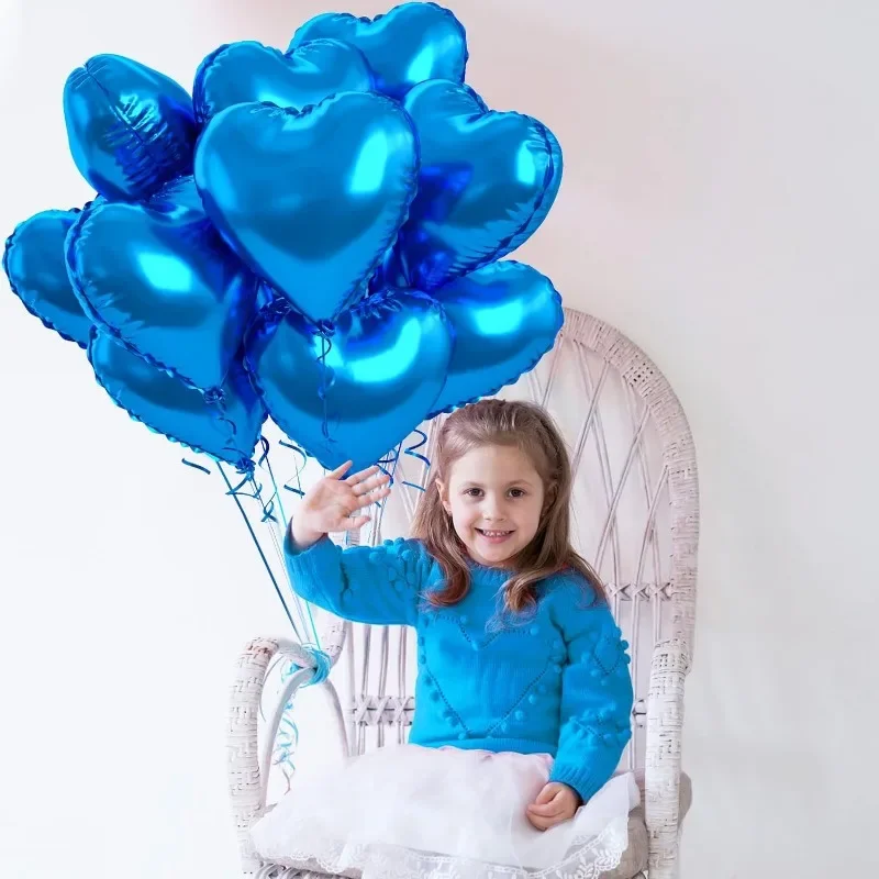 10Pcs Royal Blue Foil Heart Balloons Decor 18inch Foil Heart Shape Balloons with Ribbon for Birthday Anniversary Decorations