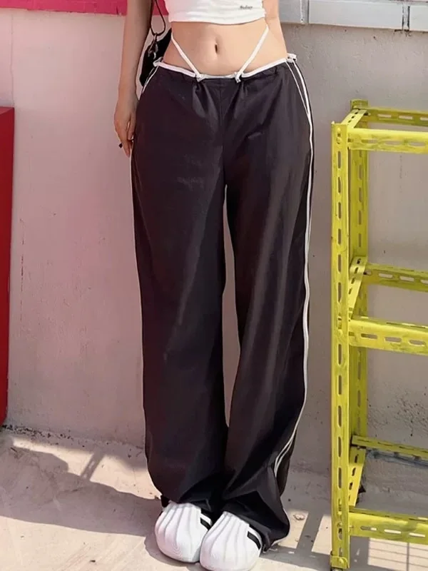 

Low-Waist Belted Slimming Color Block Casual Pants Women Dongda Gate Style Loose Fit Long Leg Lengthening Korean Commute Style