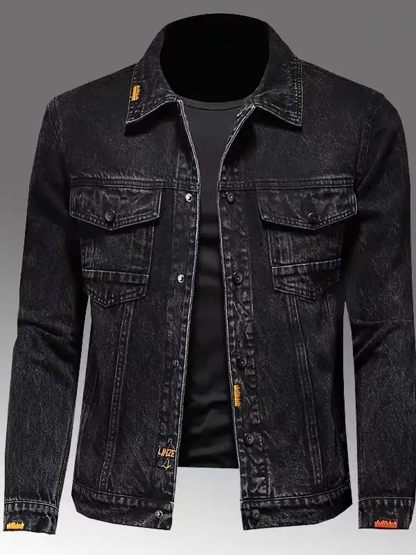 

Casual Bla Denim Jaet for Men Spring Autumn New Sle Versatile Loose Fit Korean Trendy Collared Coat Youth ular Cotto...
