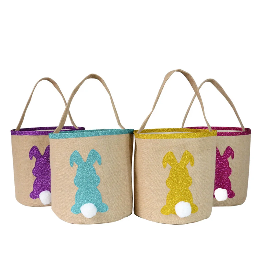 Happy Easter Egg Bag Creative Rabbit Pattern Jute Candy Gift Bag Easter Home Decoration Bucket Bag Reusable Eco Handbga Tote