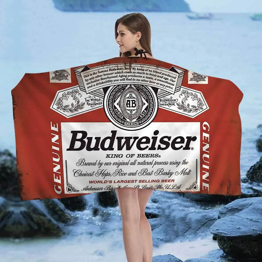 Toalla de playa clásica de la marca de cerveza B-Budweiser, toallas de baño coloridas para niña, de secado rápido, personalizadas, sin arena, para playa, yoga, spa, gimnasio, piscina