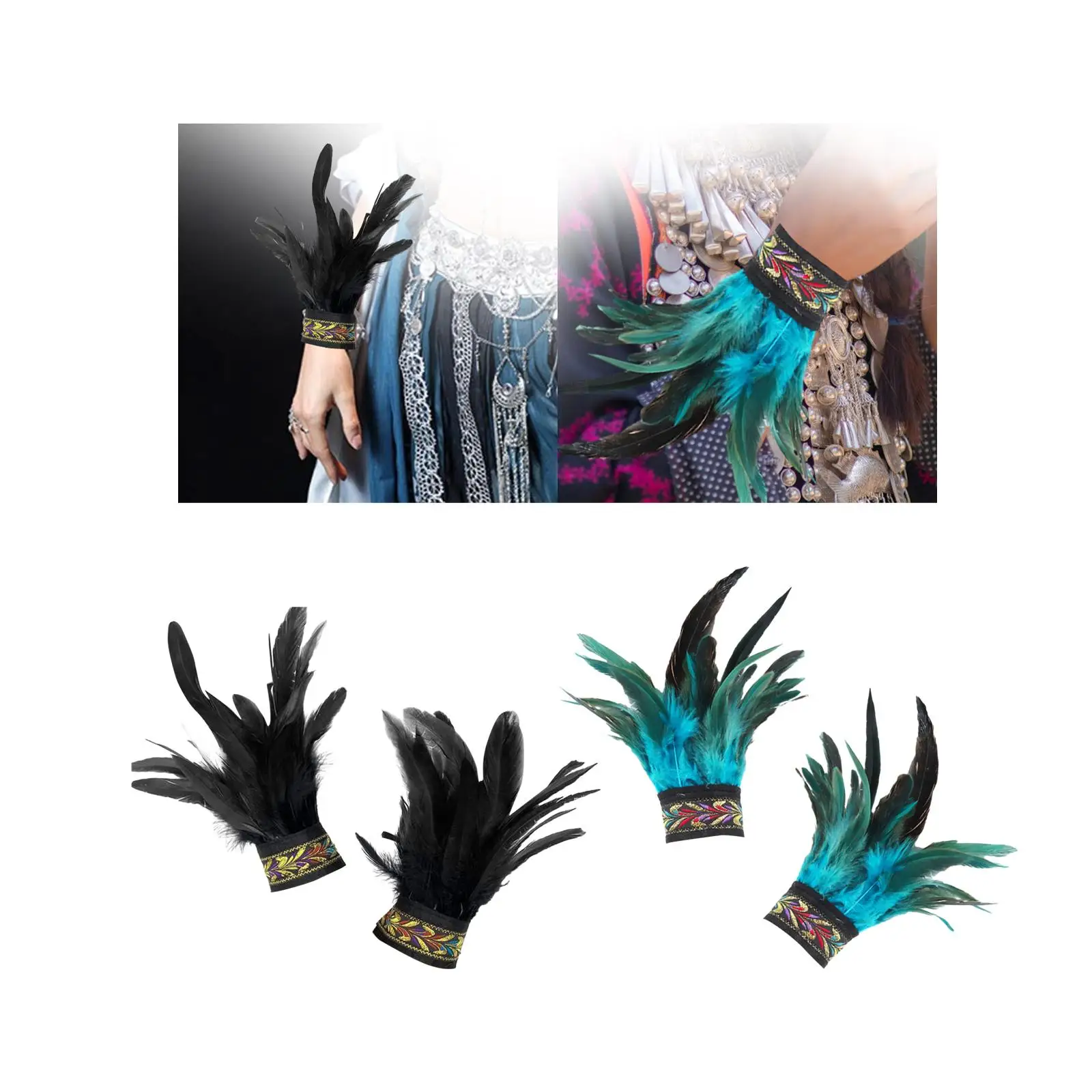 Faux Feather Wrist Cuffs Gothic Lace Bracelets Women Punk Arm Warmers Halloween Costume Accessories for Cosplay Party