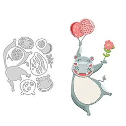 MangoCraft Funny Hippo With Balloon Flower Cutting Dies DIY Scrapbooking Supplies Metal Dies Knife Mold For Cards Albums Decor