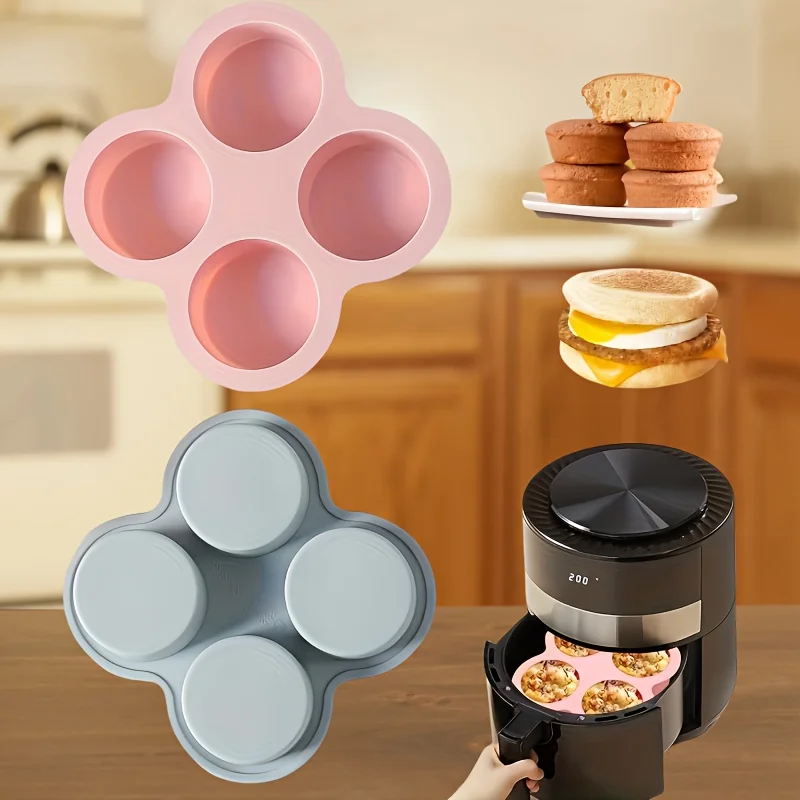 4-Cavity Silicone Baking Mold, Kitchen Tools & Accessories, Non-stick Kitchen Items for Cake, Egg, Burger, Heat Resistant