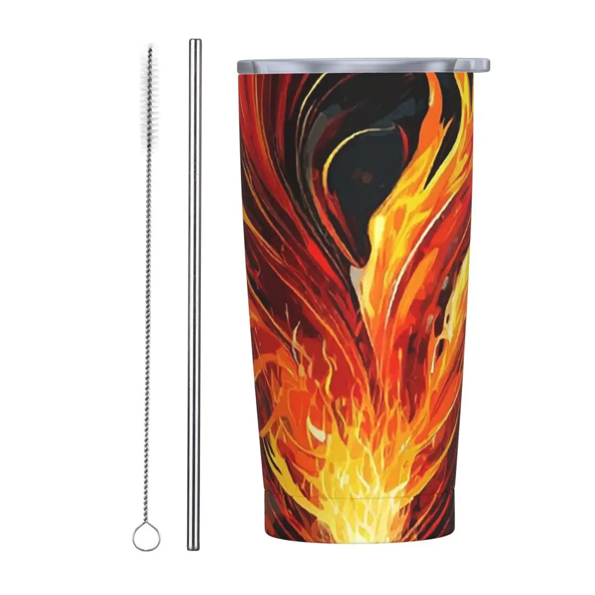 Symphony Abstract Fire Flame Art Stainless Steel Tumbler Vacuum Insulated Mug Thermal Cold Cup Straws With Lid 20oz
