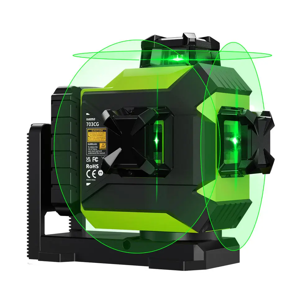 Huepar 703CG Green Beam 12 Lines 360 Degree 3D Laser Level with Power-Saving Outdoor Pulse Mode