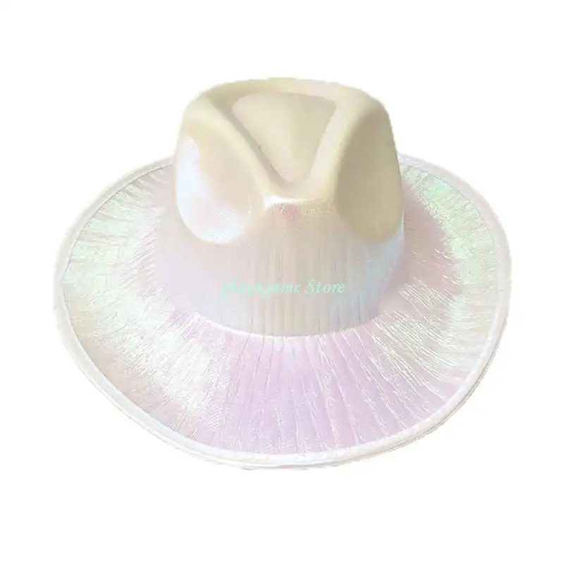 Y88A قبعة رعاة البقر الفضائية اللامعة النيون اللامعة المرحة للحفلات الديسكو المجسمة #1