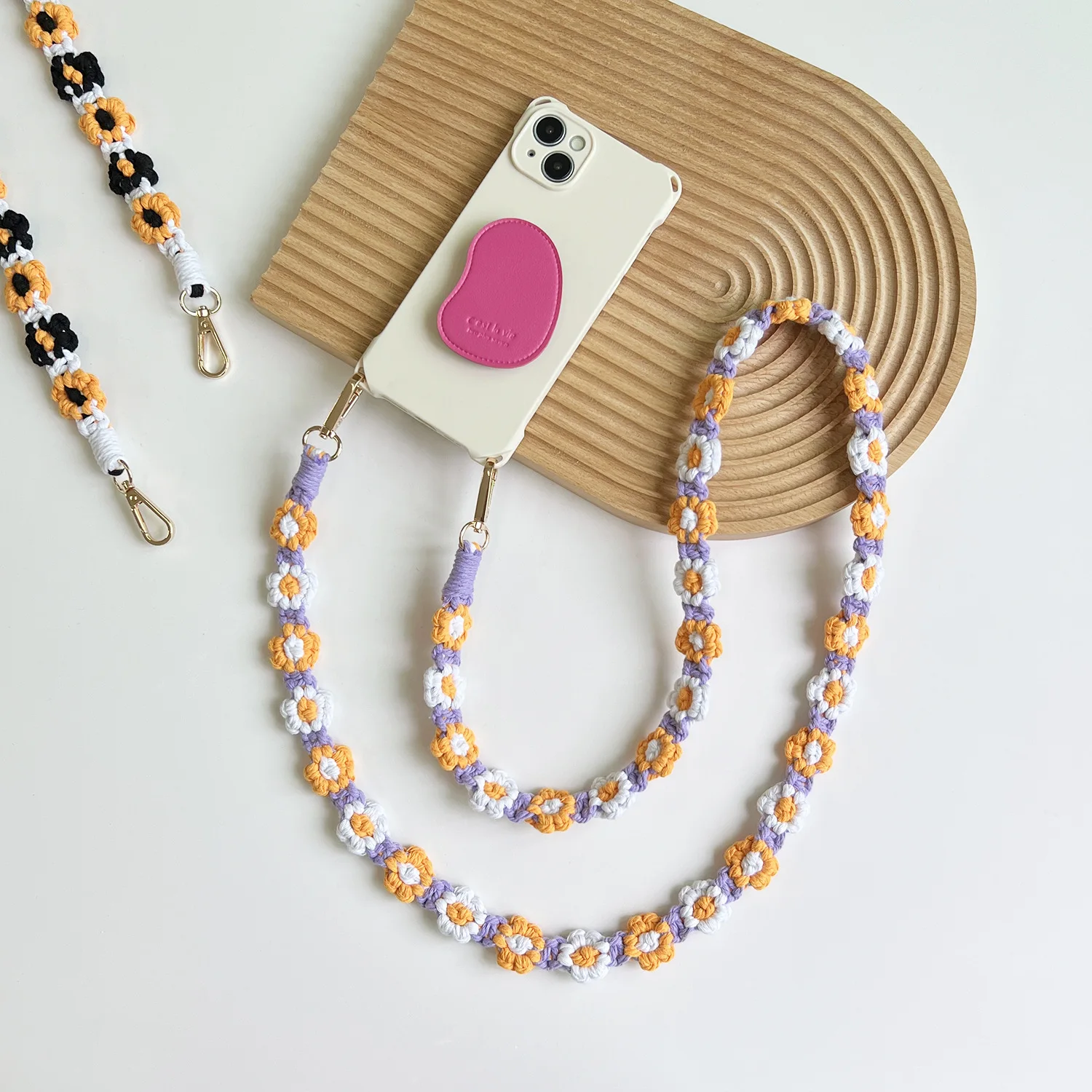 Bohemian Hand-woven Small Daisy Flower Crossbody Bag Strap For Mobile Phone Chain Pendant Key Ring Camera Strap