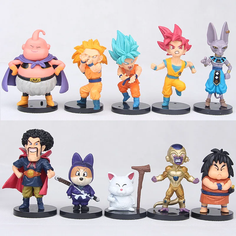 

10Pcs/Set 5-10CM Cartoon Dragon Ball Small Figure Beerus Karin Sama Buu Hercule Gohan Vegeta Dolls Toys