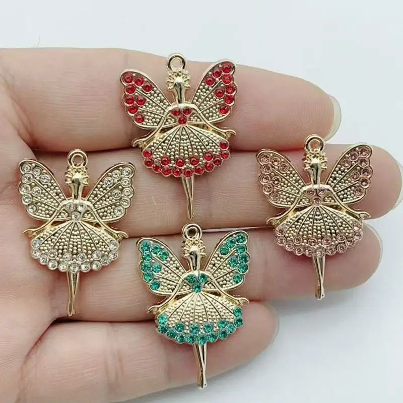10PCS DIY Color Ballet Girl Angel Gold Alloy Jewelry Accessories Clothing Accessories Keychain Pendant view 6