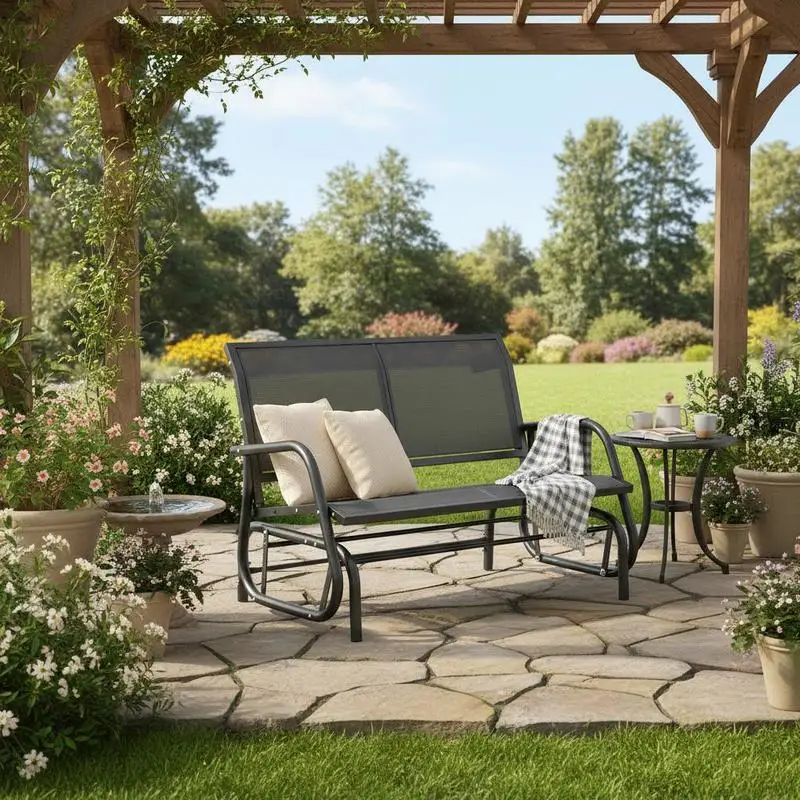 Outsunny 2-seater rocking chair, garden bench with rocking mechanism, metal garden swing bench, park bench, load capacity up to 200 kg, garden furniture for garden, patio, veranda, 120 x 70 x 85 cm, grey