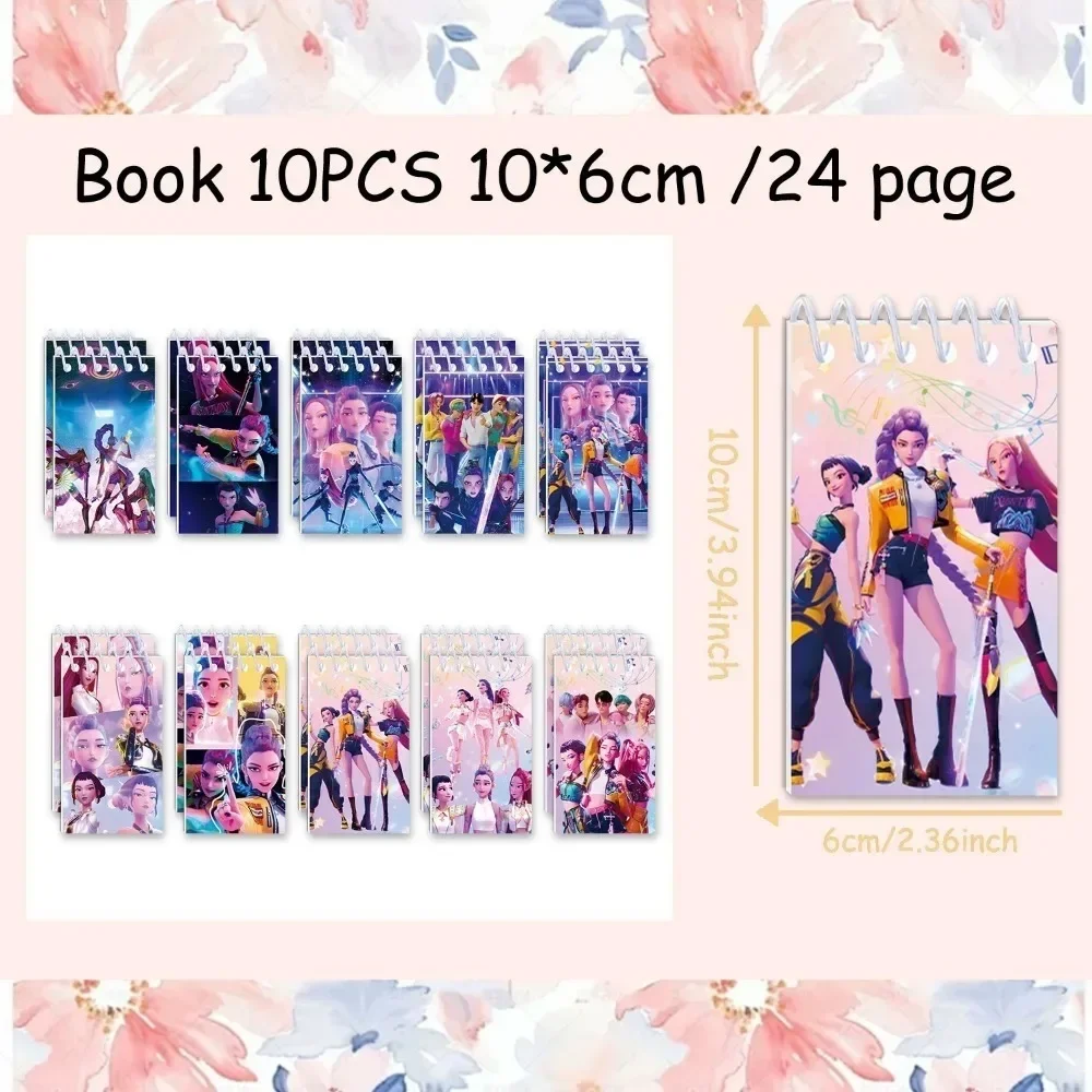 10PCS Kpop Demon Hunters Notebook Huntrix Rumi Mira Zoey Binder Anime Pattern Stationery Supplies Back To School Gifts 10*6cm