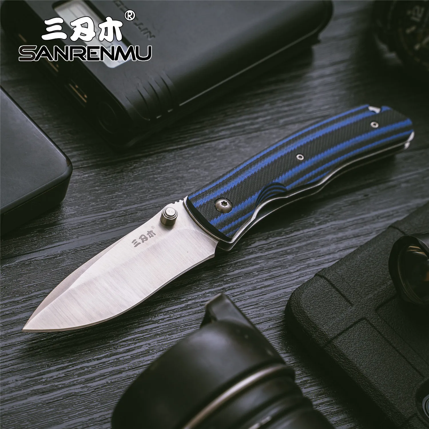 SANRENMU 2021 NEW 9055 Pocket Folding Knife Outdoor Camping Survival Tactical Tool EDC KNIVES 8Cr13MOV Steel Blade G10 Handle