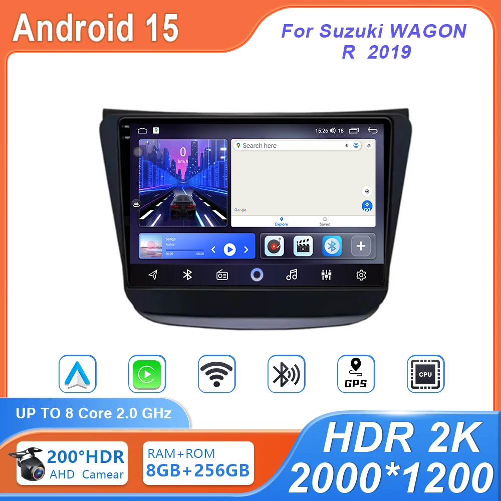 Obd أندرويد 15 Carplay راديو السيارة لسوزوكي WAGON R 2019 8 الأساسية الملاحة GPS داش كام مشغل وسائط متعددة 8G 256GB DSP 2 din DVD