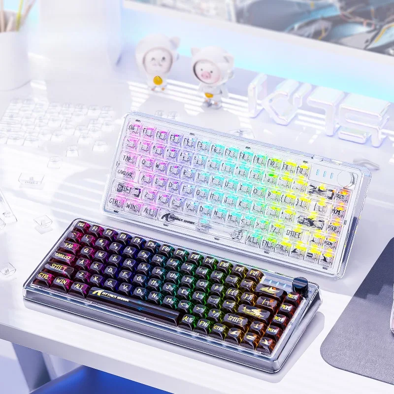 

Transparent Mechanical Keyboard Customized Wired RGB Hot Pluggable Glass Axis Gaming Esports Keyboard High Penetration Key Cap