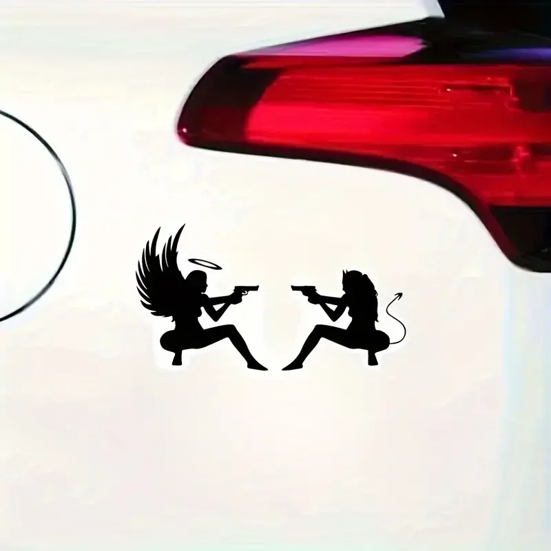 Car Stickers Devil Angel Pistol Vinyl Sticker Waterproof For Car Exterior Auto DIY Decor Accessories Interior Styling