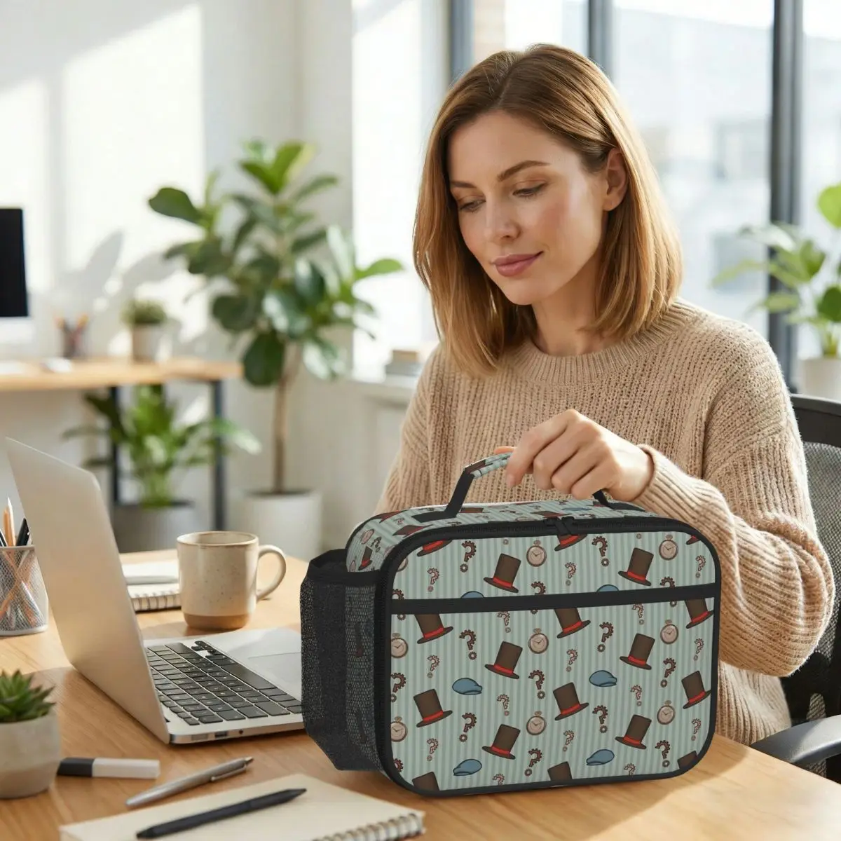 Professor Layton Repeated Pattern (Green) Insulated Lunch Bag for Women Office Cooler Thermal Food Box Tote Lunch Boxes