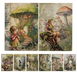 Scrapbooking Decoration Papers Original Design Fairy of Forest Retro DIY Vintage Junk Journal Crafts 8pcs S24022101 Rice Paper