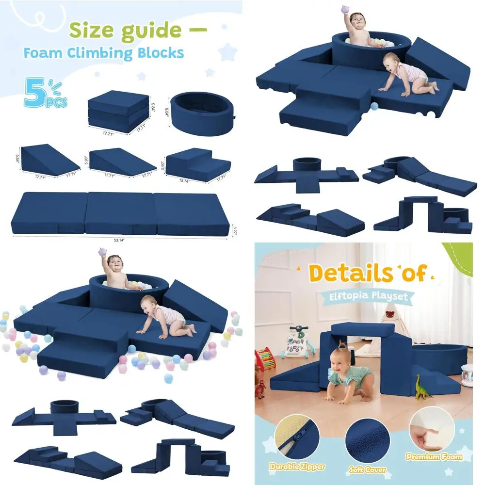 Blocchi da arrampicata in morbida schiuma per bambini con pozzo per palline e scale - Set da gioco per interni per giochi attivi, 1-3 anni (palle non incluse), blu scuro