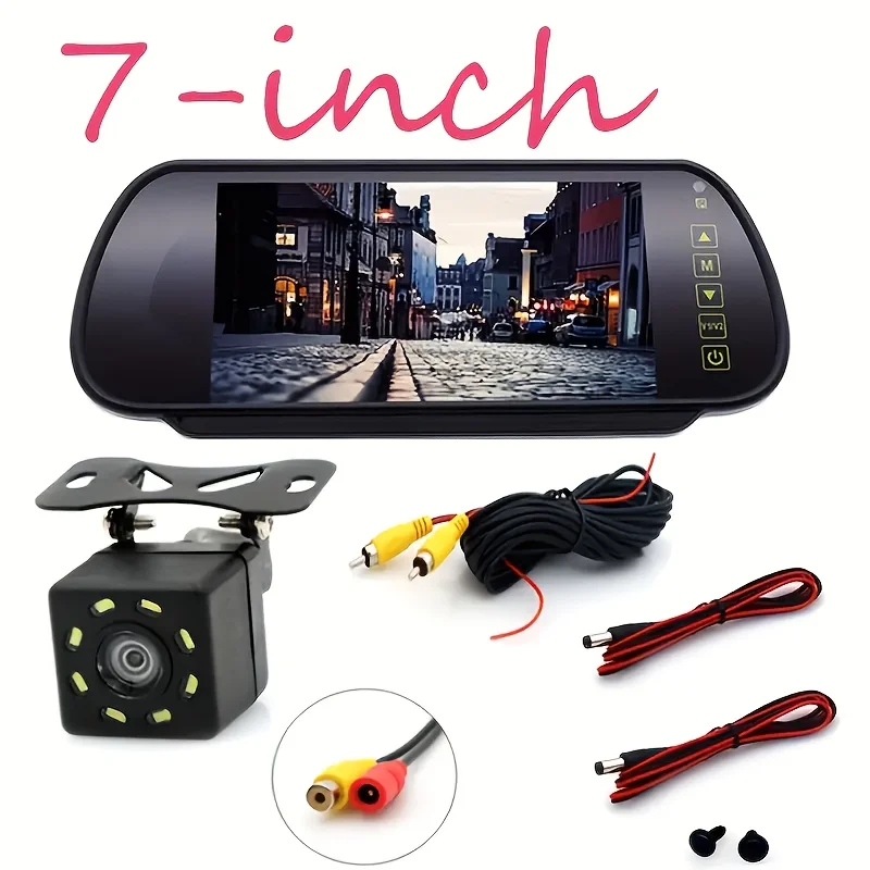 7-Inch HD TFT LCD Display Featuring an 8 LED Rearview Camera - HD View Suitable for Suvs, Trucks, Campers, Tractors, And Rvs