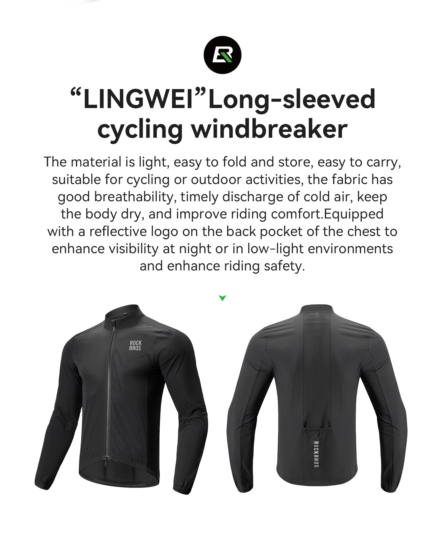 ROCKBROS Fahrradjacke Winddicht Reflektierend MTB Fahrrad Windjacke Leichte Sonnenschutz Wanderjacke Sportbekleidung – Detail 2