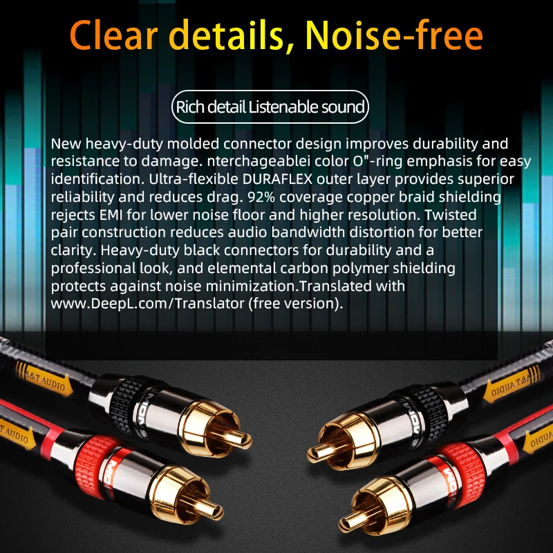 ATAUDIO One Pair HiFi RCA Cable for Amplifier DVD High Quality 6N OFC SPDIF 2RCA Male to 2RCA Male Premium Stereo Audio Cable