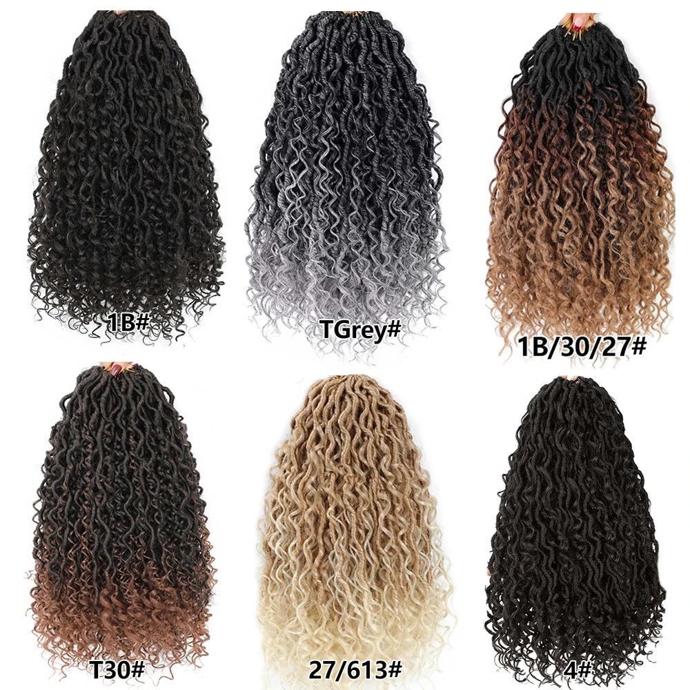 شعر كروشيه Goddess Faux Locs للنساء، شعر كروشيه طويل Goddess Locs، نمط بوهو صناعي، شعر نهري بأطراف مجعدة