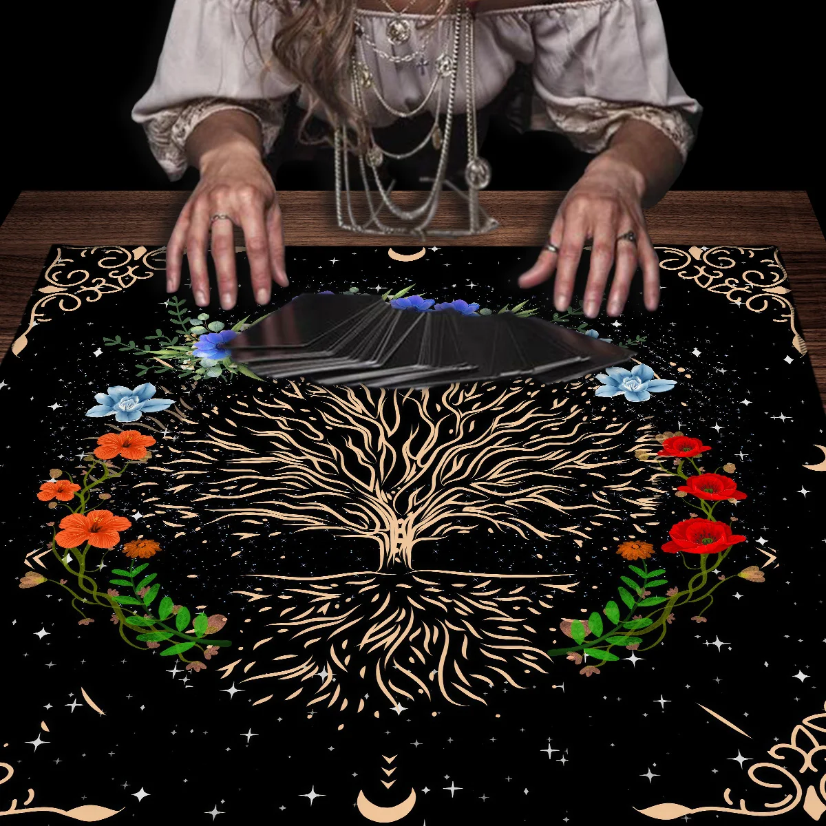 Tree Of Life Tarots Tablecloth Floral Altar Decorations Cloth Witchcraft Astrology Oracle Cards Pads Witch home Decor