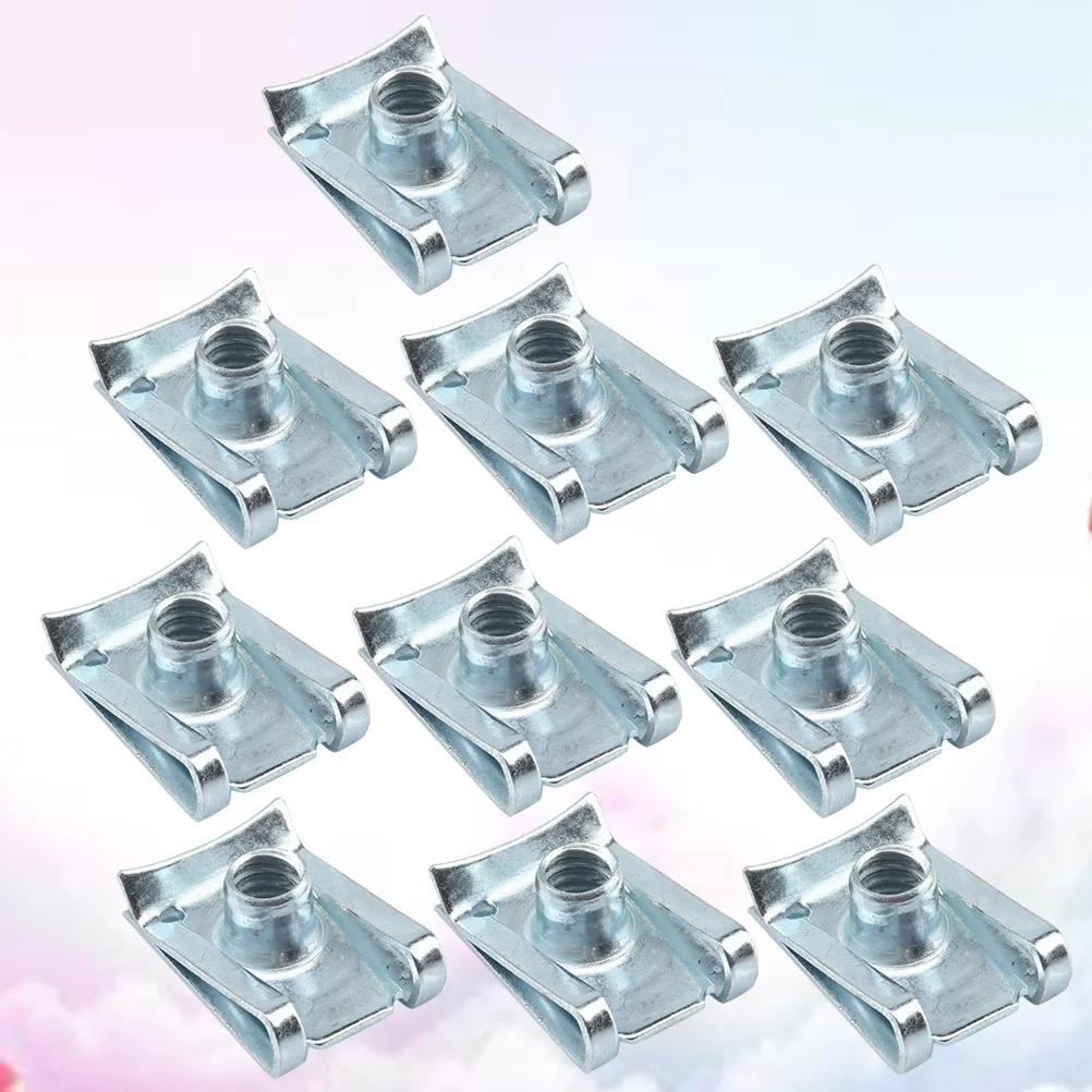 

10Pcs Car Body Fasteners High Elasticity Strength Hardness Plywood Nuts Easy Install Secure Cables U Nut Fasteners Silver
