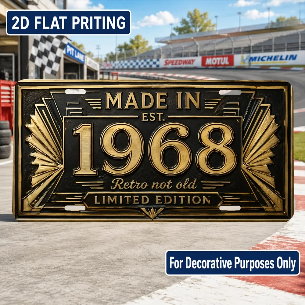 2D Flat, [2D Flat] 2D Flat Surface, 1pc, Vintage Metal License Plate Wall Sign, 1968 Theme - Durable and Fade-Resistant, Indoor/