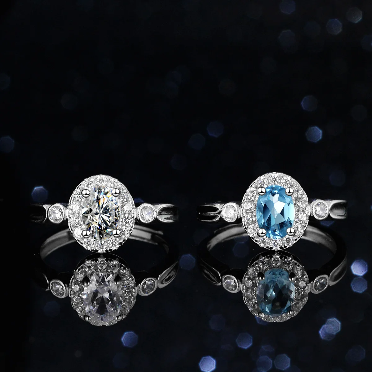 

Natural Blue Topaz Mosan Diamond Ring Women's One Carat 18K Gold Set Twisted Egg Shaped Platinum PT950 Women's Ring