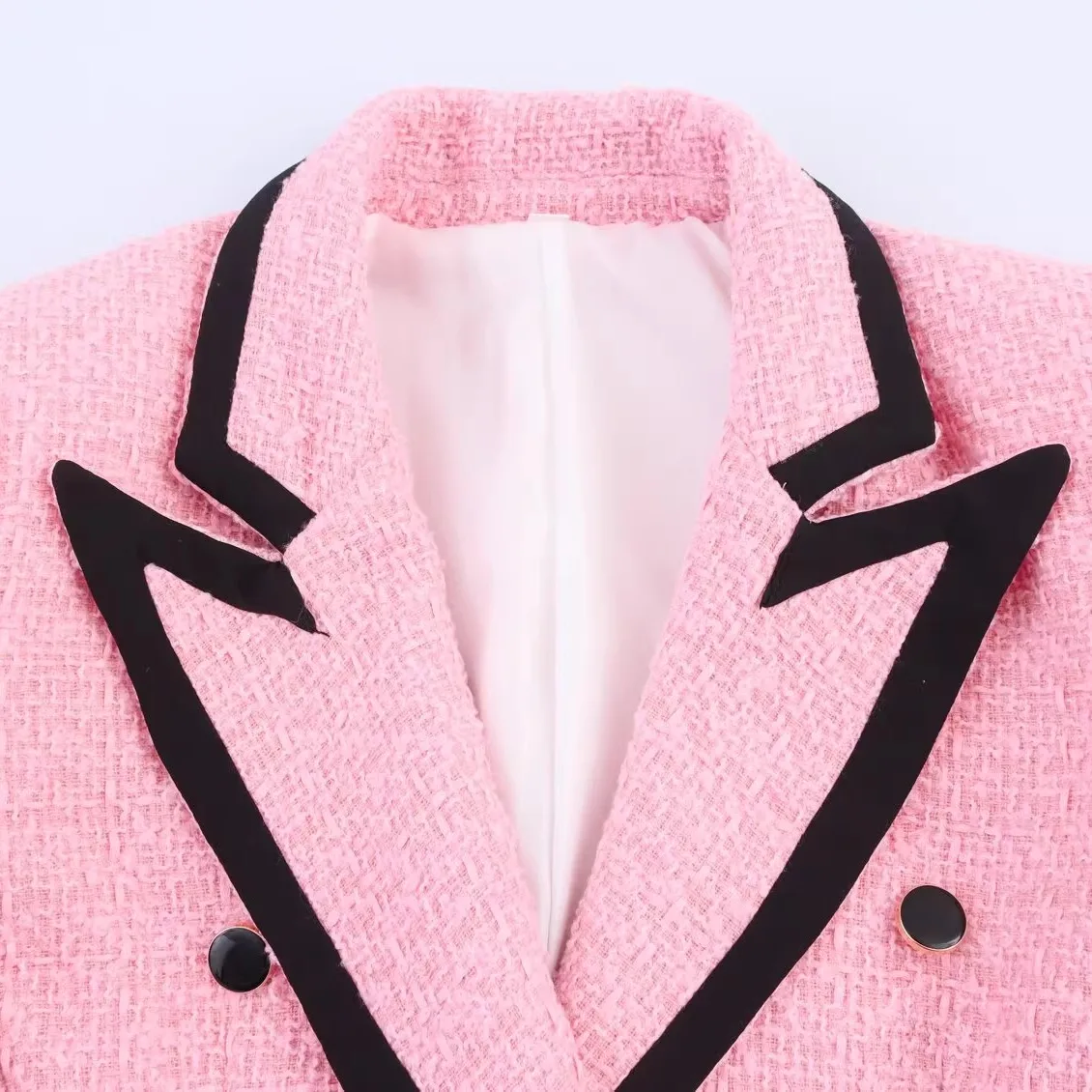 

JNLEAOG Spring New Women's Faion Design Color Blo Suit Jaet Straight Cut Polyester Long Sve Double Breasted Coat
