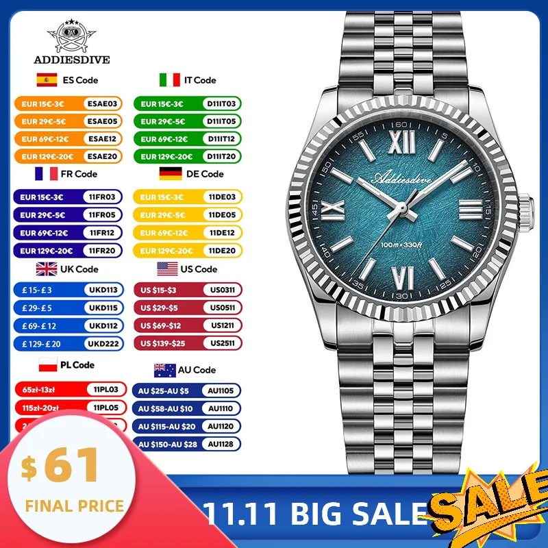 

Luxury Quartz Watch AD2512 VH31 Movement Sapphire Crystal 75 Click Bezel BGW9 Lume Polished 316L Steel 100M Water Resistant