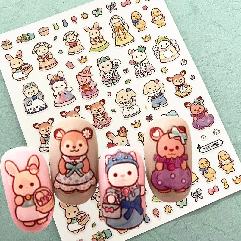 Newest Cartoon Rabbit Bear Panda 3D Design Self Adhesive Decal Slider DIY Decoration Wraps Nail Sticker TSC 494 491