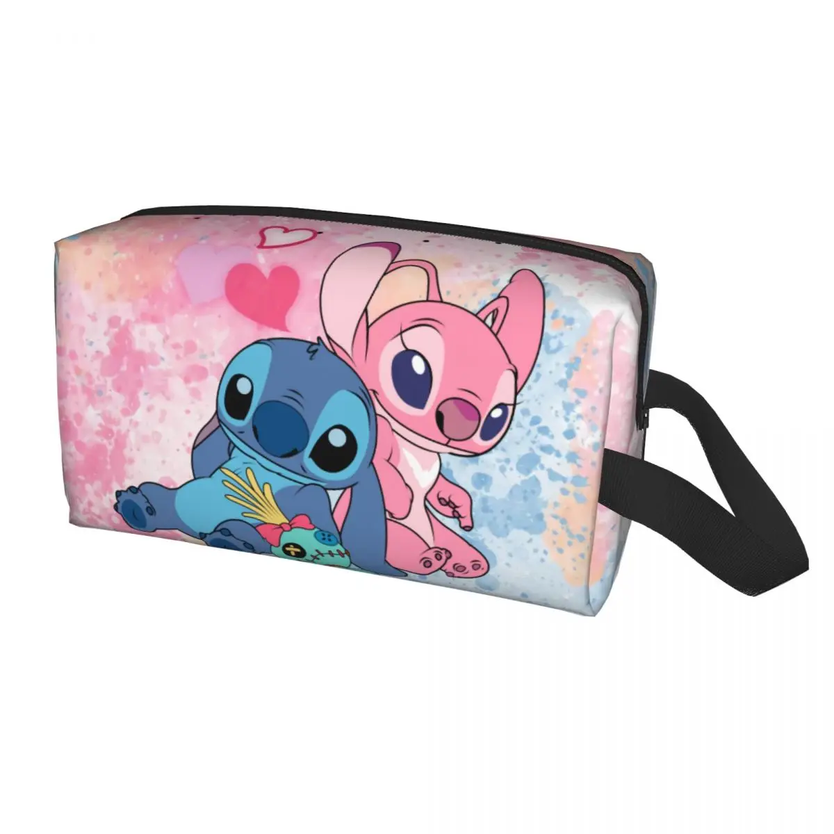 Custom Cute Stitch And Angel In Love Anime Toiletry Bag Women Cosmetic Makeup Organizer Ladies Beauty Storage Dopp Kit Box Case