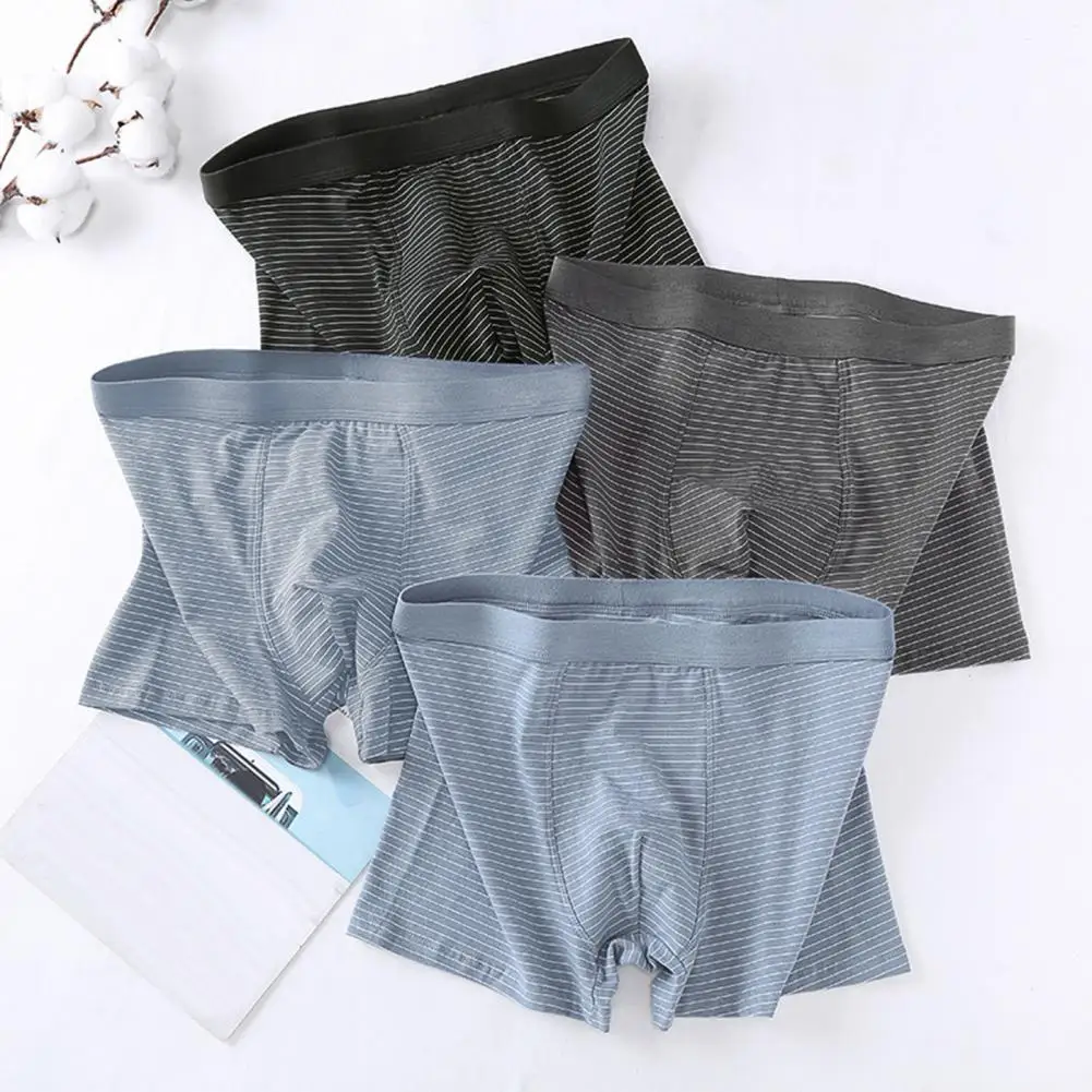 

Men Breathable Shorts Briefs Men's Slim Fit Striped Print Underwear with Elastic Waistband U-convex Design for Everyday
