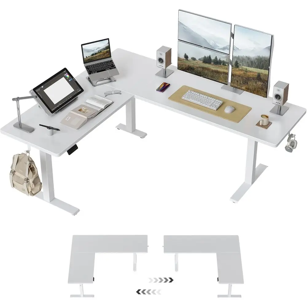 

Adjustable Height 75 L-Shaped Desk, 63 Splice Board, White Electric Stand-Up Computer Desk for Home Office