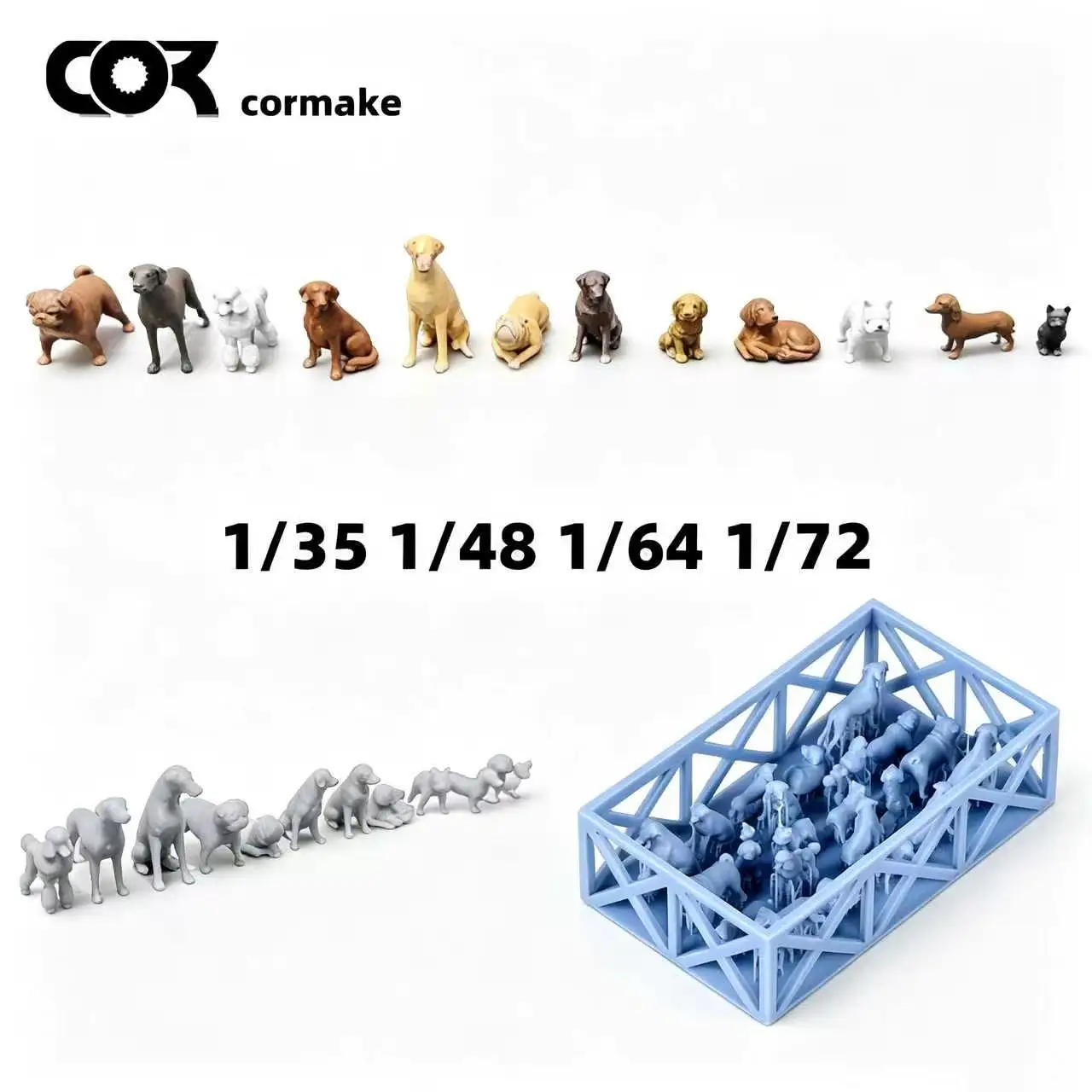 3D Printed Resin Dog Animal Scale Model Kit, Architectural Building Diorama Accessories 1/35 1/48 1/64 1/72 1/87 1/150 Miniature