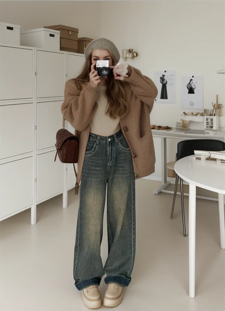 Petite girls XXS Blue Casual Y2k Jeans Vintage Cowboy Pants Haraiuku High Waist Straight Appear Thin Korean Denim Trousers