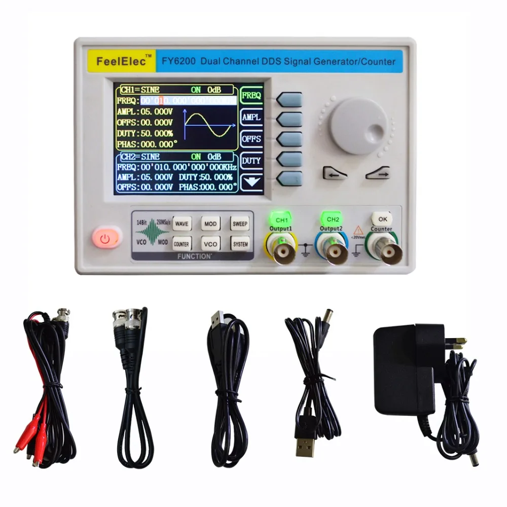 Imagem -03 - Gerador de Sinal Dds Fonte Waveform Arbitrária Contador de Freqüência Dual Channel Fpga Four Way Ttl 20m 30m 60m Feelun-fy6200