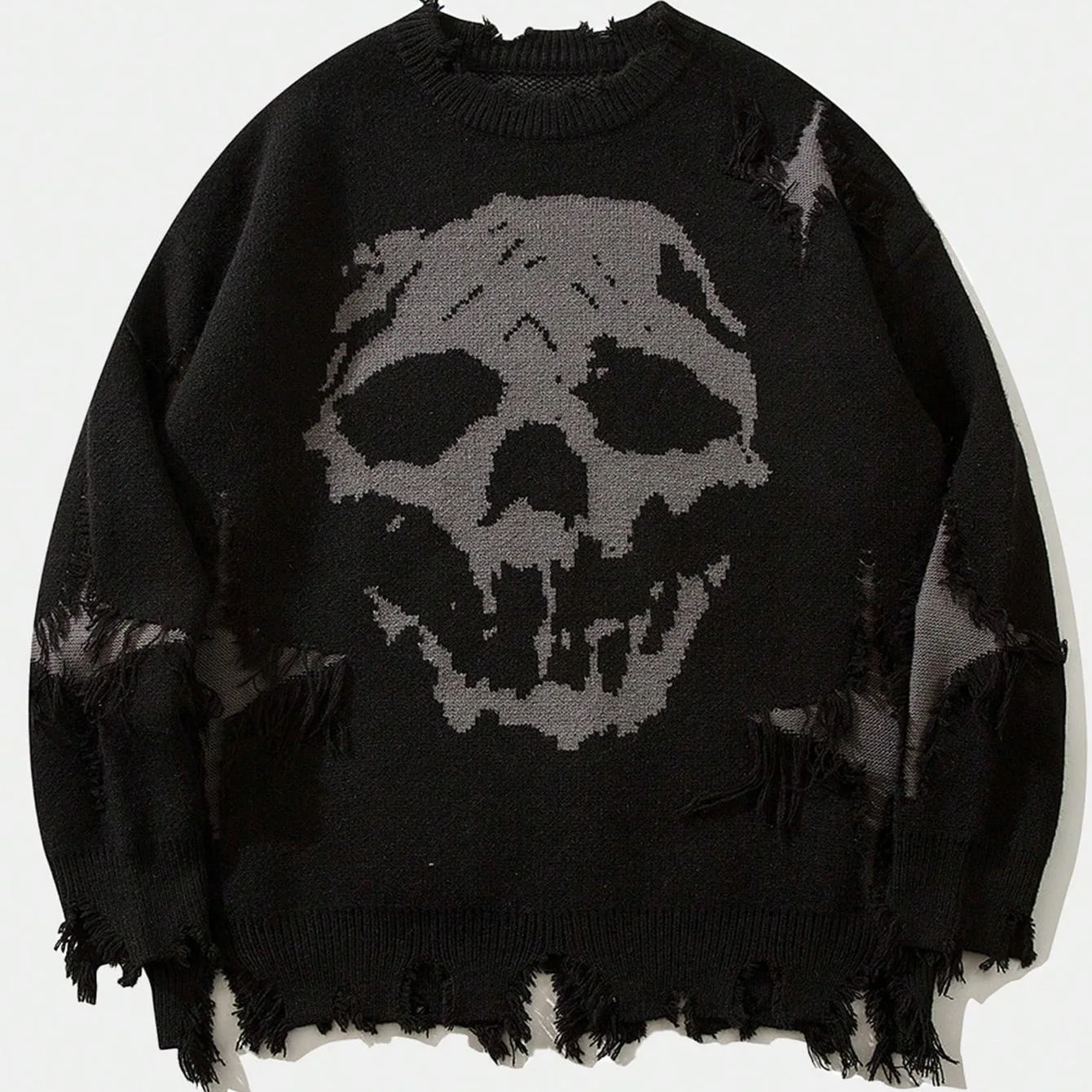 

Men's Faionable Knitted Sweater with Letter Design And Frayed Hem Loose Fit Polyester Fiber Autumn Winter Base Layer Top