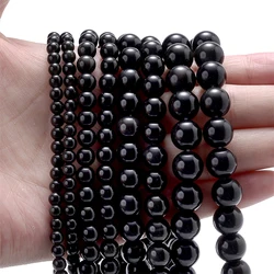 Natural Stone Beads Black Agates Round Smooth Spacer Beads for Jewelry Making DIY Bracelet Necklace Accessories 4 6 8 10 12mm