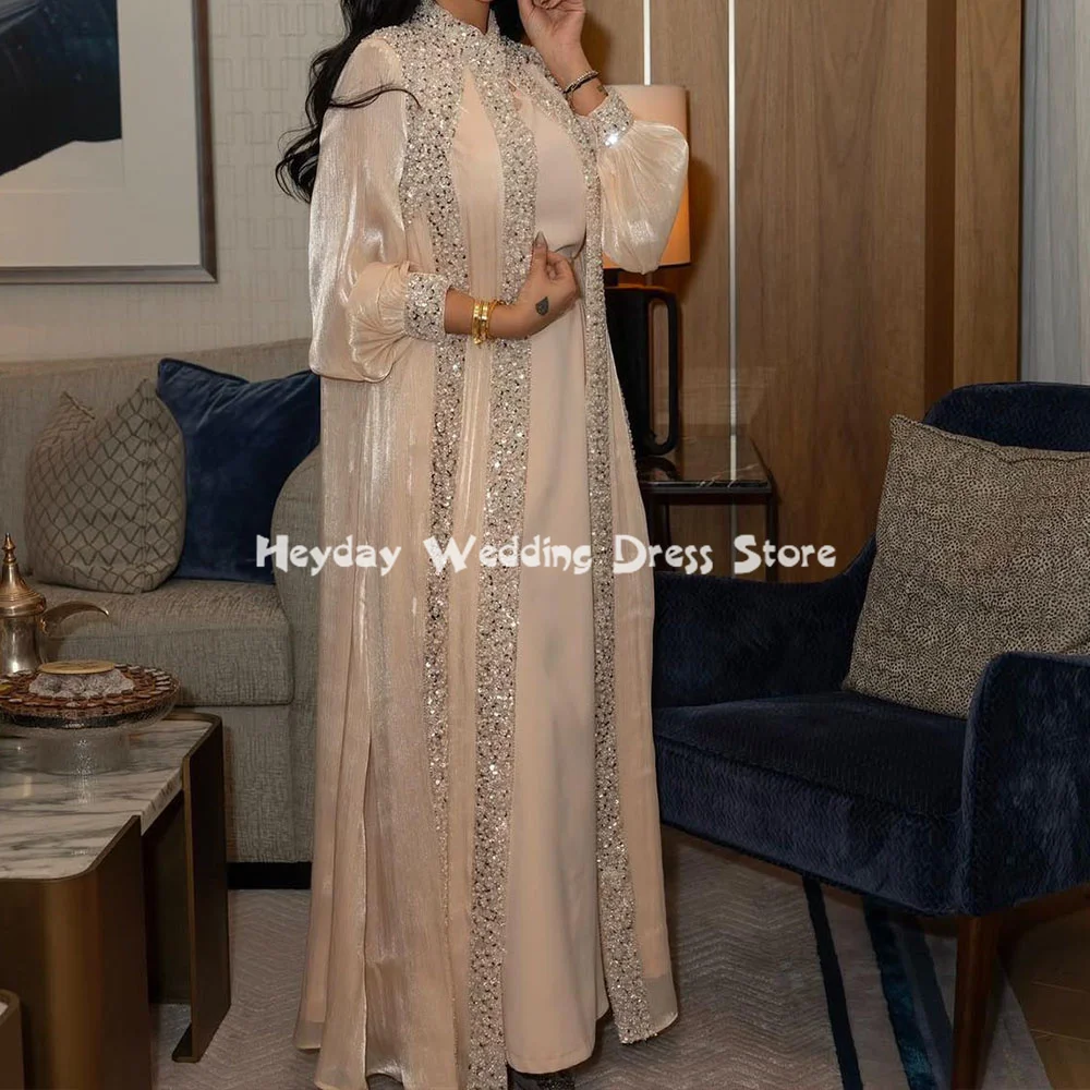 

Heyday Women's Halter Sequins Column Ankle-Length Saudi Evening Dresses With Long Sleeves Formal Occasion Elegant Dresses 2025