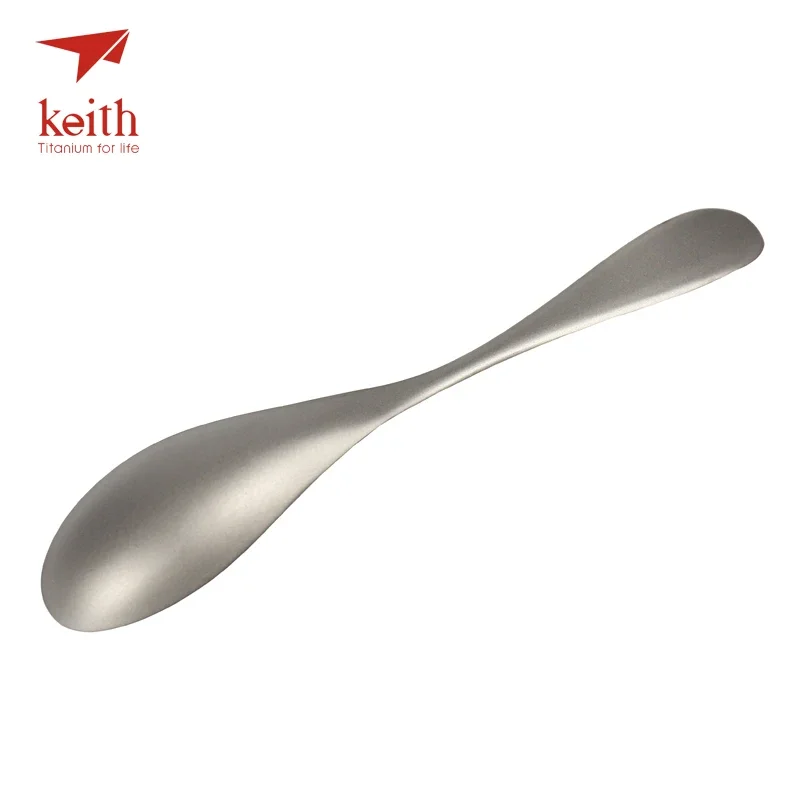KeithSolid Titanium Spoon Thicken Outdoor Camping Hiking Travel Tablewares Dinner Dessert Coffee Soup Spoon Only 34g Ti5201