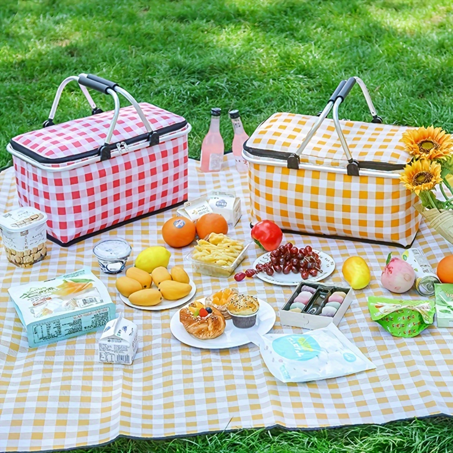 

1pc Outdoor Picnic Insulation Bag, Portable Insulation Bag - Steel Frame Structure - Foldable Insulation Food Basket