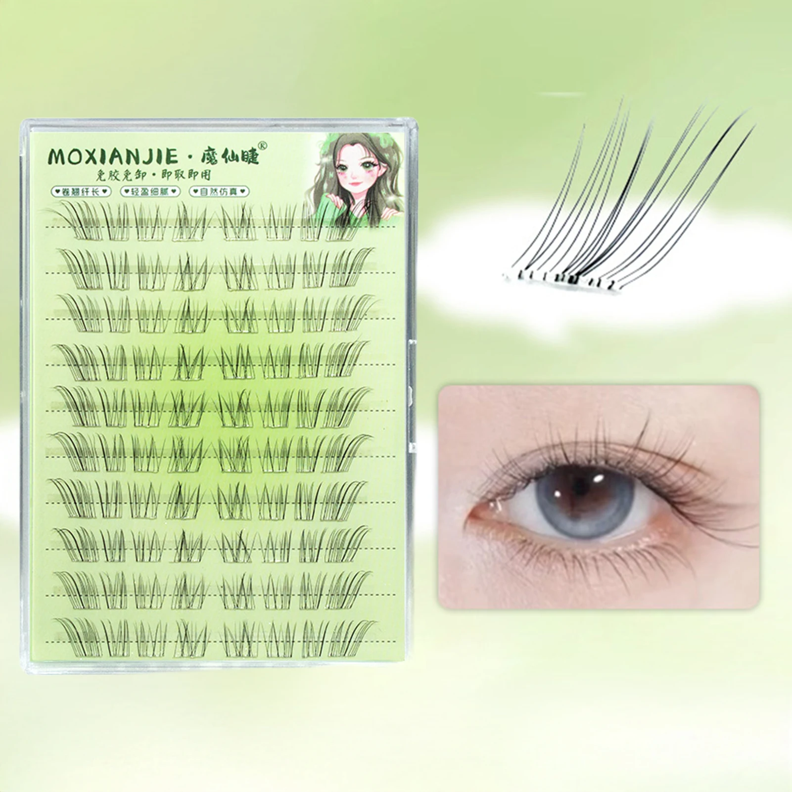 10 Reihen selbstklebende Manga-Füchse, falsches Wimpernvolumen, natürliche segmentierte Wispy Lashes-Cluster für Fotografie, perfektes Augen-Make-up