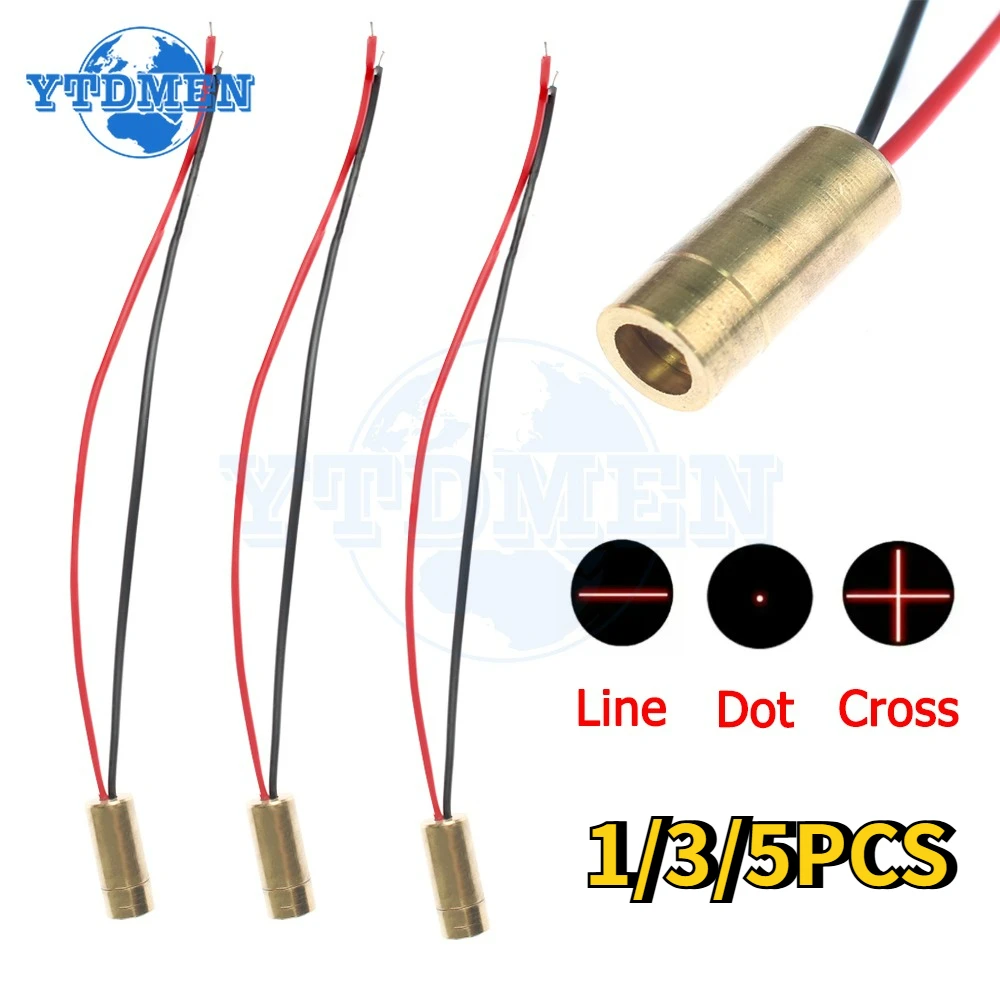 1/3/5 pz 650nm Diodo Laser 5mW Testa Laser 9mm 3 V Punto Rosso/Linea/Croce Testa di Rame Lasers Modulo Diodo Croce Classe Industriale