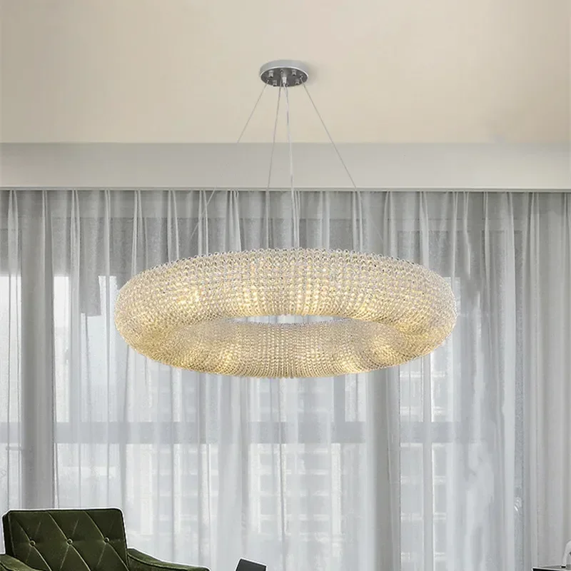 American Luxury Loft Led E14 Pendant Lights Living Room Lustre Pendant Lamp K9 Crystal Suspending Lamp Decor Indoor Light Fixtur