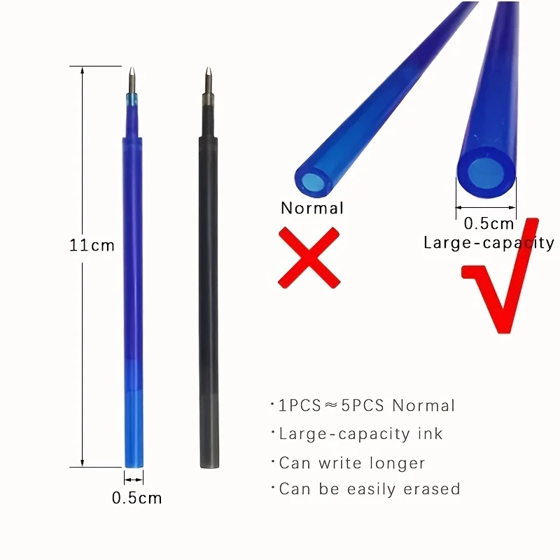 Caneta gel apagável de tinta de grande capacidade 23 tamanhos 0.5mm com conjunto de recarga escritório escrita papelaria caneta apagável de tinta mágica preta/azul